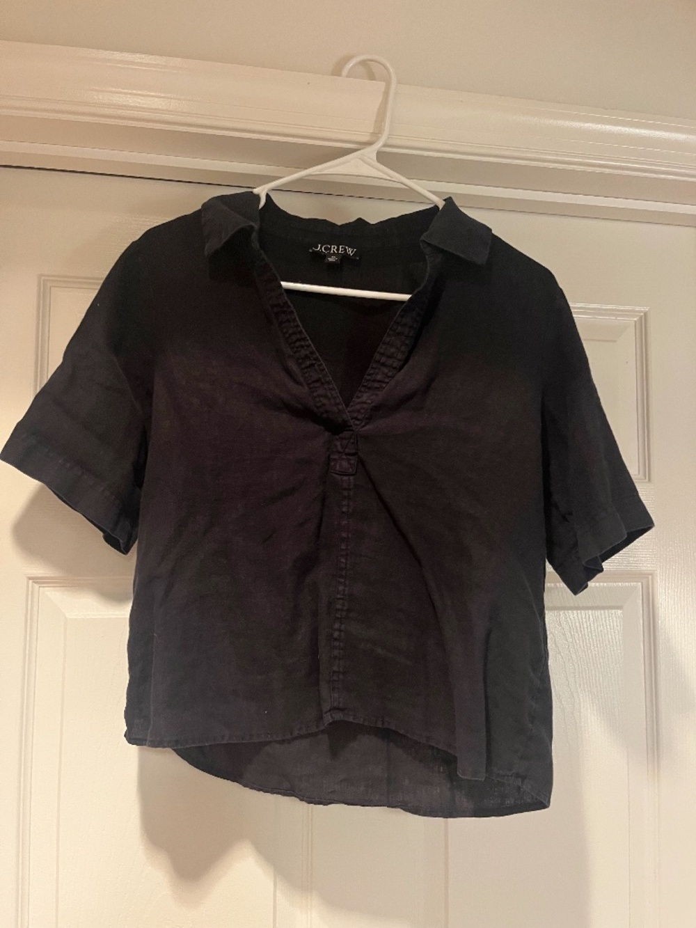 XS J.Crew Black V Neck Linen Top